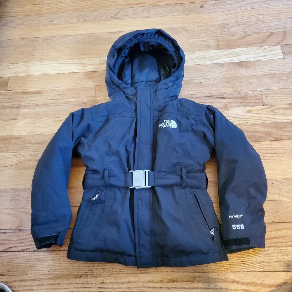 The North Face Kids HyVent 550 Down Parka Jacket Black Belted Hooded Puffer